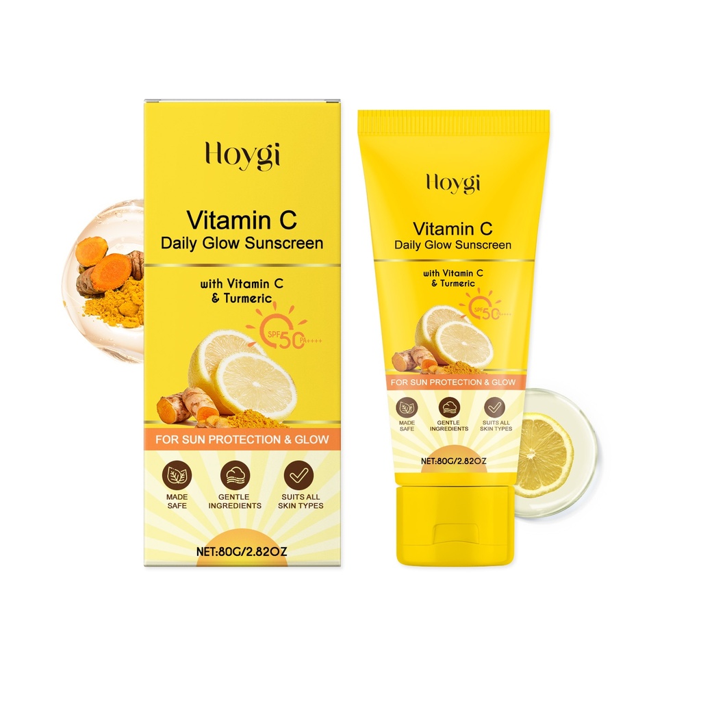 Kem bảo vệ nhẹ nhàng Vitamin C Hoygi, làm mát, không dính, cấp ẩm và chăm sóc trong mùa hè ngoài trời.