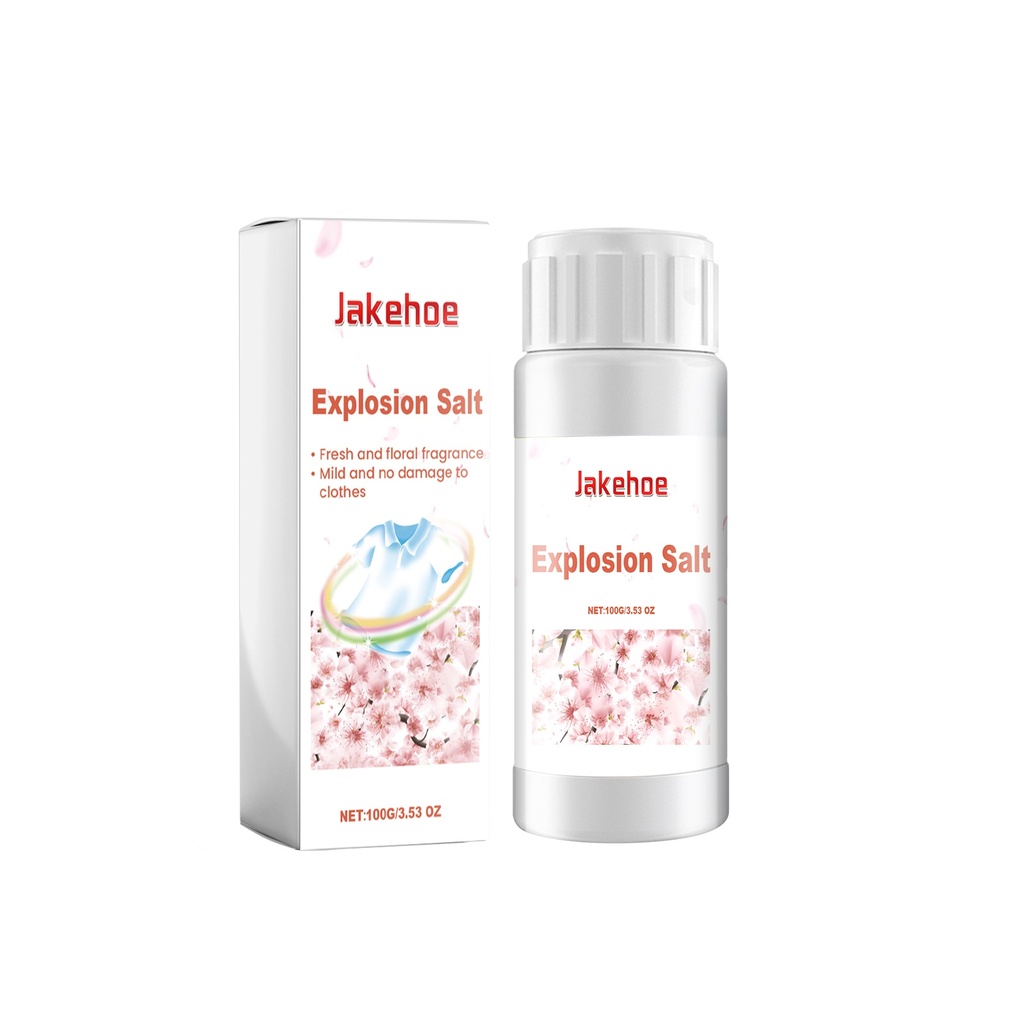 Muối giặt quần áo hoạt tính hoa Jakehoe (100g) làm sạch và loại bỏ vết bẩn trên quần áo, mang lại hương thơm, độ mềm và bảo vệ lâu dài.
