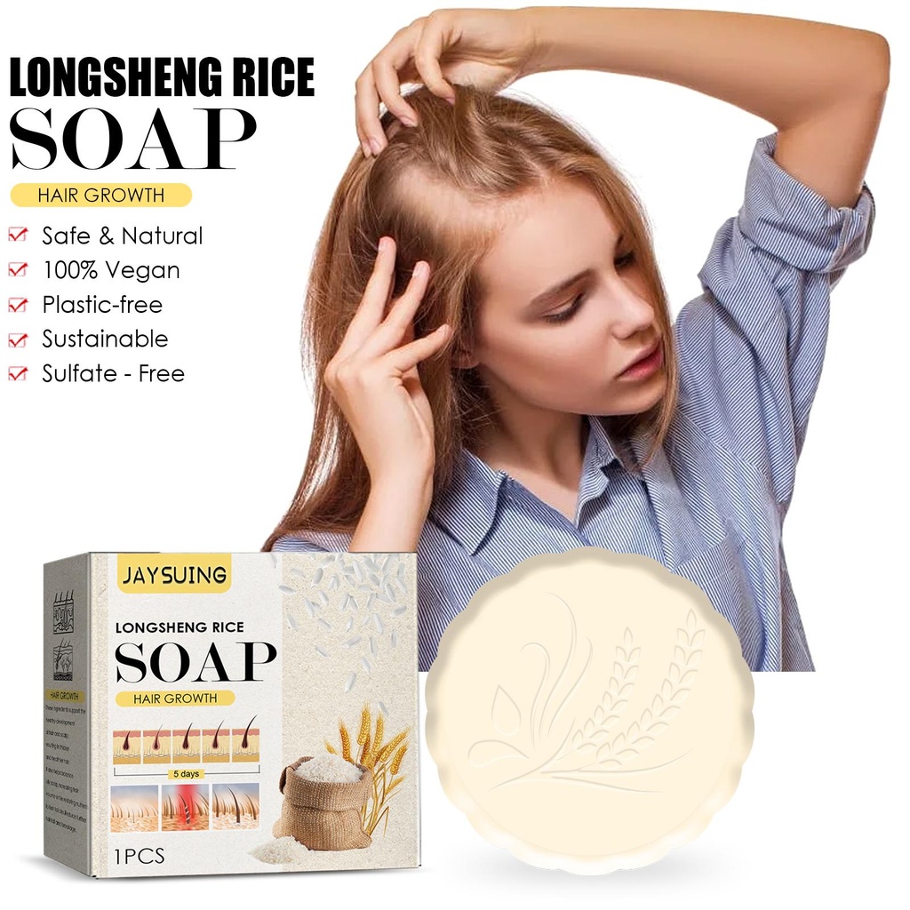Jaysuing Rice Shampoo Soap, Rice Essence Promotes Dense Hair Nourishing And Repairing Shampoo Soap