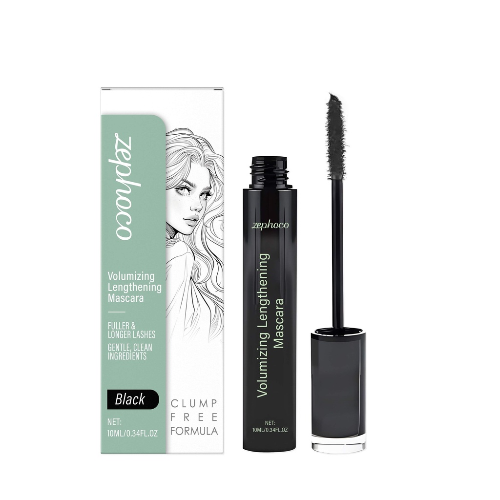 Mascara Đen Zephoco, Tăng Cường Độ Dày Lông Mi, Uốn Cong Tự Nhiên, Lâu Trôi
