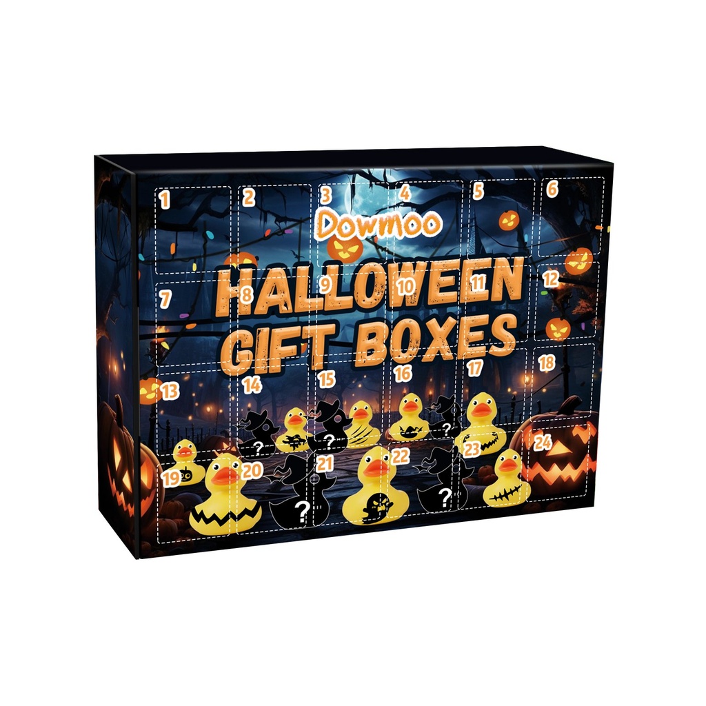 Hộp mù vịt Halloween Dowmoo, Bộ quà tặng gỗ cao su trang trí bất ngờ 24 ô đếm ngược Advent