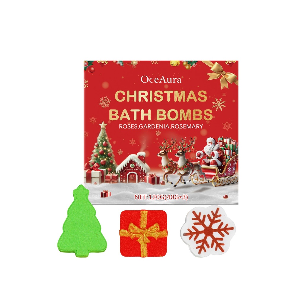 Bộ bóng tắm Giáng Sinh OceAura, Bóng Tắm Màu Sắc, Bọt Tắm Dưỡng Ẩm, Hoa, Hương Thơm Bền Lâu