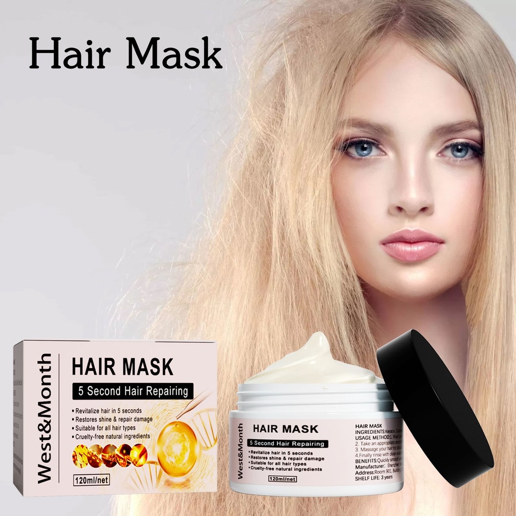 Mặt nạ tóc phục hồi keratin West&Month, Dưỡng ẩm và sửa chữa phần đuôi tóc chẻ, Cải thiện tóc khô và xù.