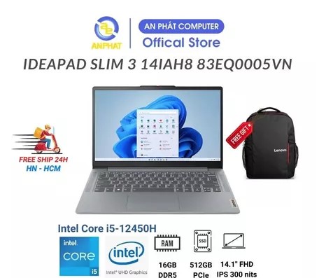 Laptop Lenovo IdeaPad Slim 3 14IAH8 83EQ0005VN (Core i5-12450H | 16GB | 512GB | 14 inch FHD)