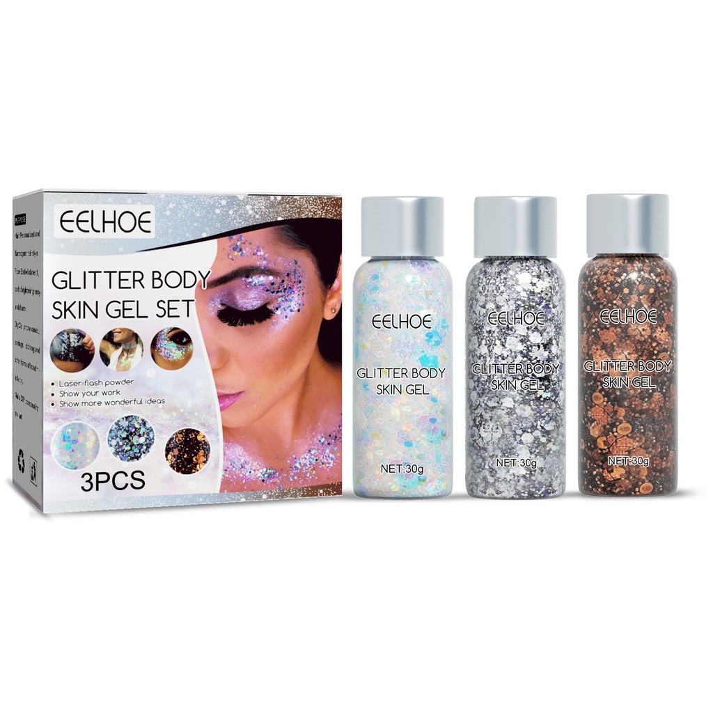 EELHOE Bộ gel lấp lánh Makeup Pha lê vảy cá Làm nổi bật trang điểm Phụ gia gel lấp lánh