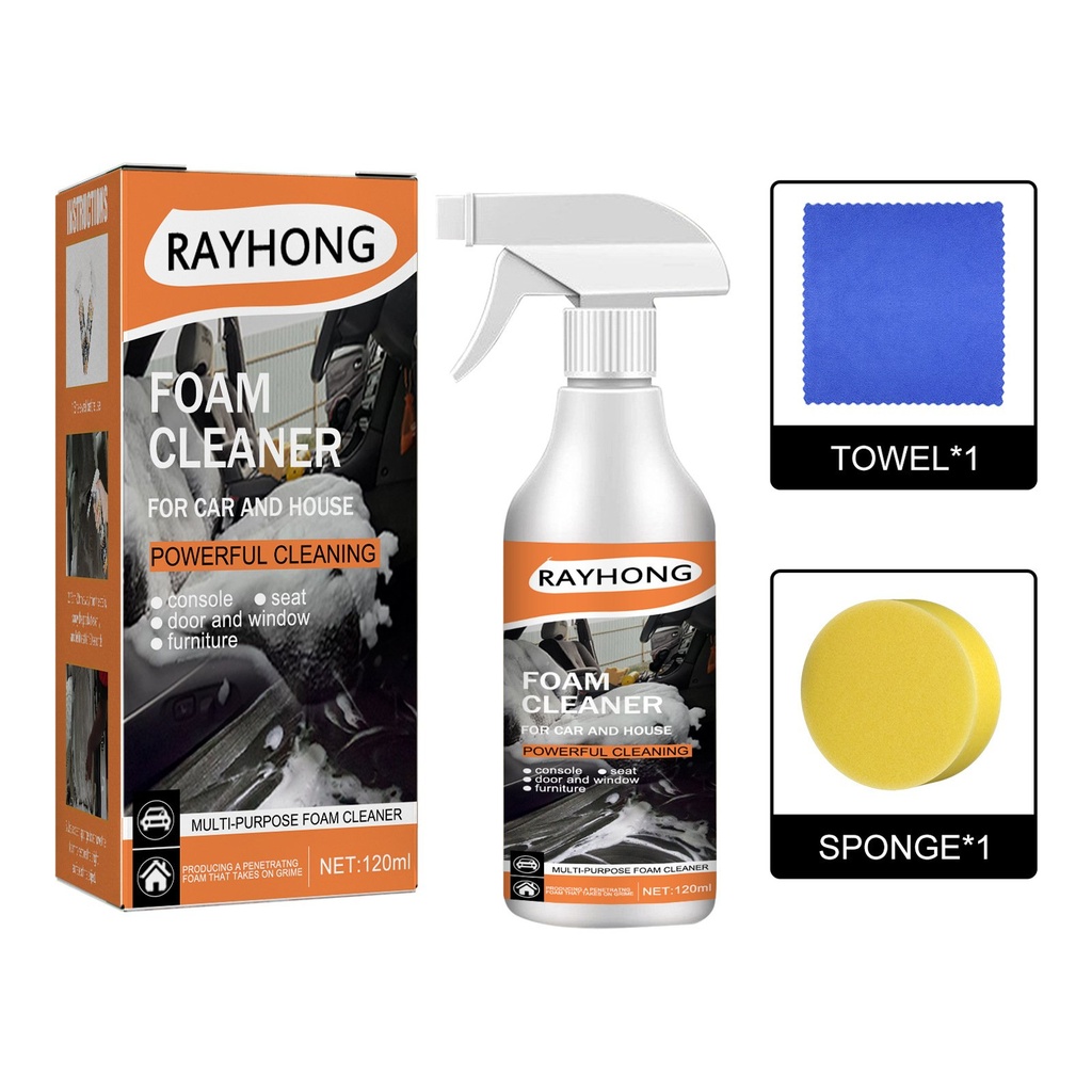 Bột vệ sinh foam đa năng Rayhong cho ô tô (Bộ 120ml) - Chất tẩy vết bẩn cho vô lăng xe hơi và ghế vải nhựa