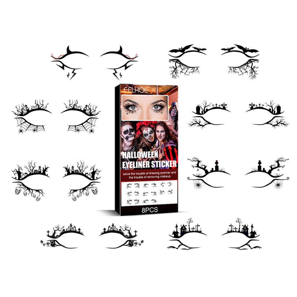 EELHOE Miếng dán Eyeliner Halloween, Bộ trang điểm tiệc thời trang đáng sợ, Miếng dán trang trí Eyeliner Bat Spider