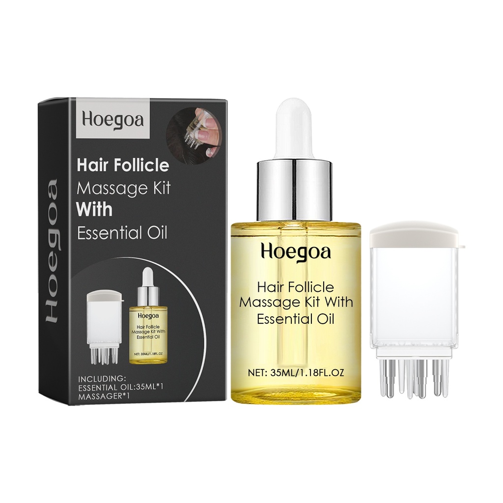 Bộ Massage Nang Tóc Hoegoa Với Dầu Thảo Dược, Làm Nhẹ Tóc Khô Rối và Massage Gần Da Đầu