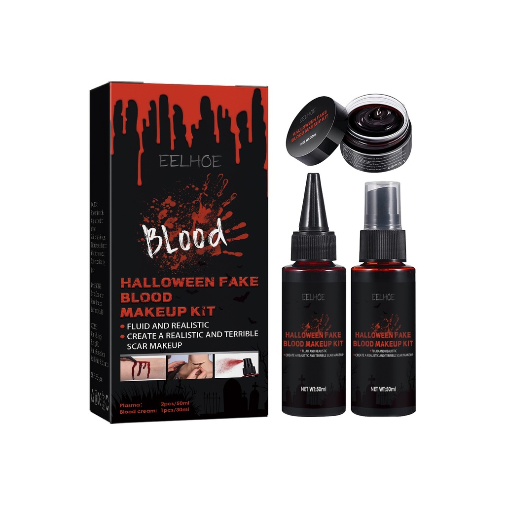 EELHOE Bộ trang điểm Fake Blood Halloween, Cảm giác đáng sợ, Sáp da thực tế, Bộ trang điểm hiệu ứng đặc biệt máu giả
