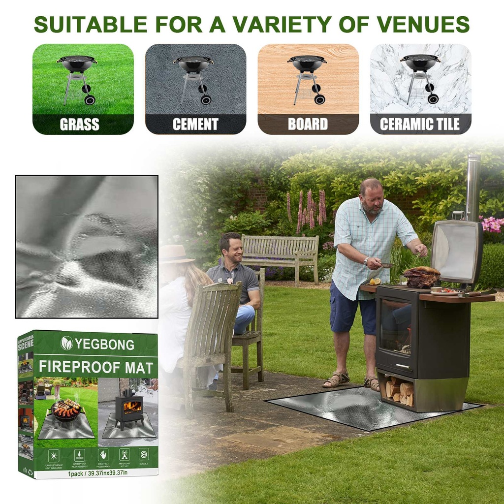 Tấm trải chống cháy Yegbong, tấm bảo vệ hình chữ nhật bằng bạc chống cháy cho tiệc BBQ ngoài trời