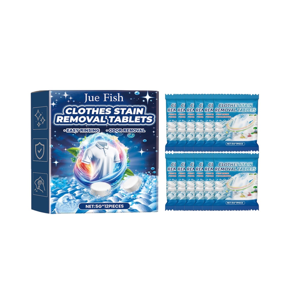 Viên Nén Làm Sạch Quần Áo Jue-Fish, Làm Sạch Đa Năng Vết Bẩn Cứng Đầu, Vết Dầu và Vết Vàng