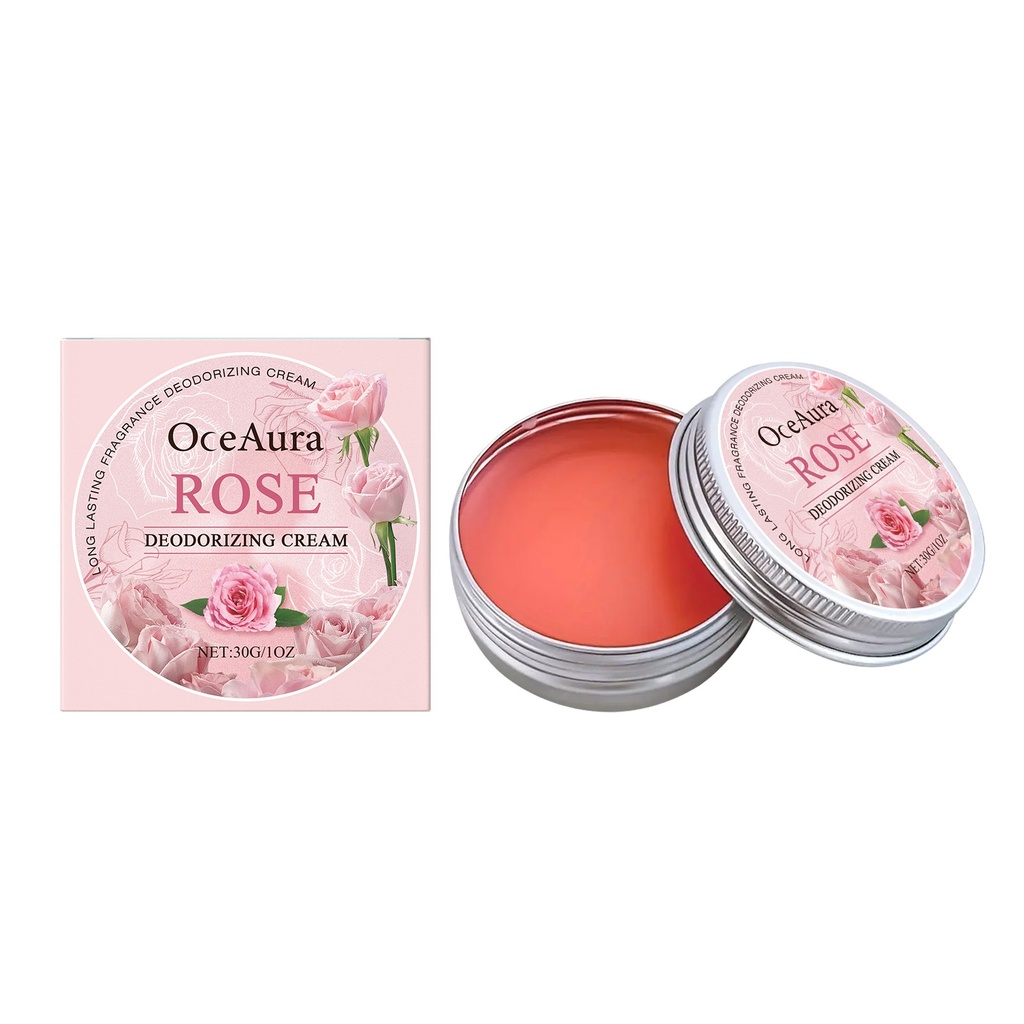 OceAura Rose Body Cream Khử mùi hôi Chiết xuất hoa mẫu đơn và Lily Công thức nhẹ nhàng, tiện lợi, làm mát và không bết dính