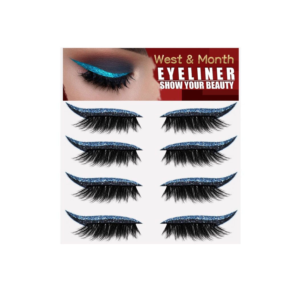 West&Month  Bốn cặp nhãn dán kẻ mắt lông mi Châu Âu và Mỹ, dải gel tự dính không cần keo, lông mi uốn cong