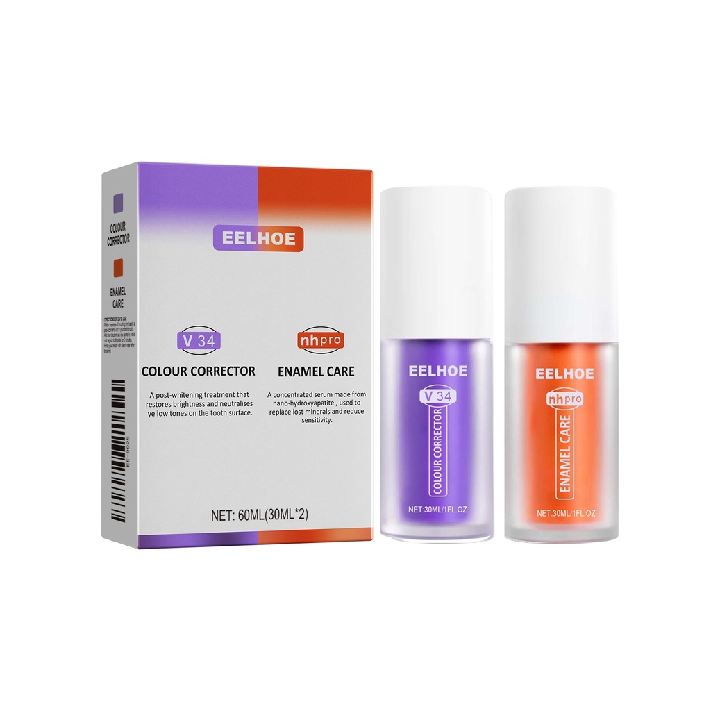 Kem đánh răng V34 EELHOE phục hồi Lấp lánh trắng sạch sẽ Tấm Lấp lánh trắng răng tím cam