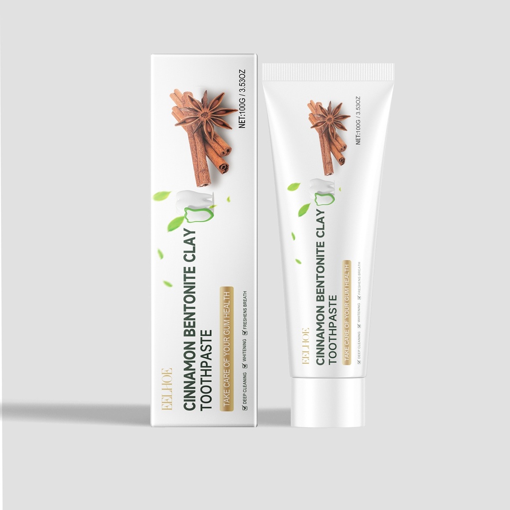 Kem đánh răng EELHOE trắng răng từ bùn núi lửa với hương quế cải thiện răng vàng và nhẹ nhàng làm sạch bẩn răng. Kem đánh răng chăm sóc hàng ngày