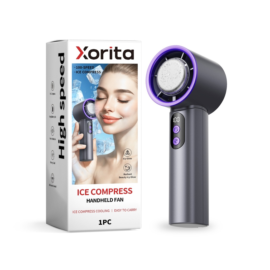 Quạt cầm tay Xorita Roland Grey Ice, quạt mini sạc turbo cầm tay nhỏ gọn