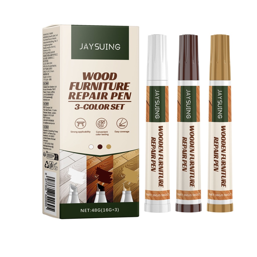 Bút sửa chữa đồ gỗ Jaysuing (3 chiếc mỗi bộ) Bút sửa chữa màu cho cửa gỗ, bút retouch màu sơn đồ nội thất, bút sửa chữa vết trầy sàn