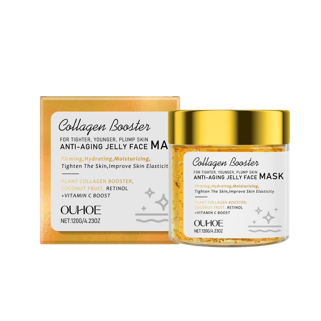Mặt nạ gel jelly OUHOE cung cấp độ ẩm và làm săn chắc da, giảm nếp nhăn, làm sáng và tươi hơn.