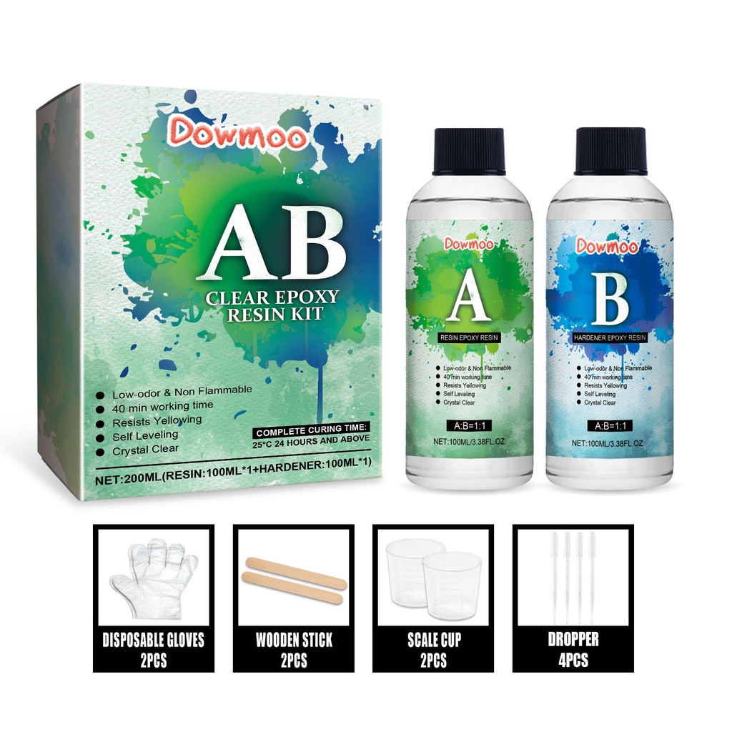 Bộ Epoxy Dowmoo, Goutte Tinh Thể Tự Làm Chất Kết Dính Có Độ Trong Suốt Cao Chịu Nhiệt Màu Vàng