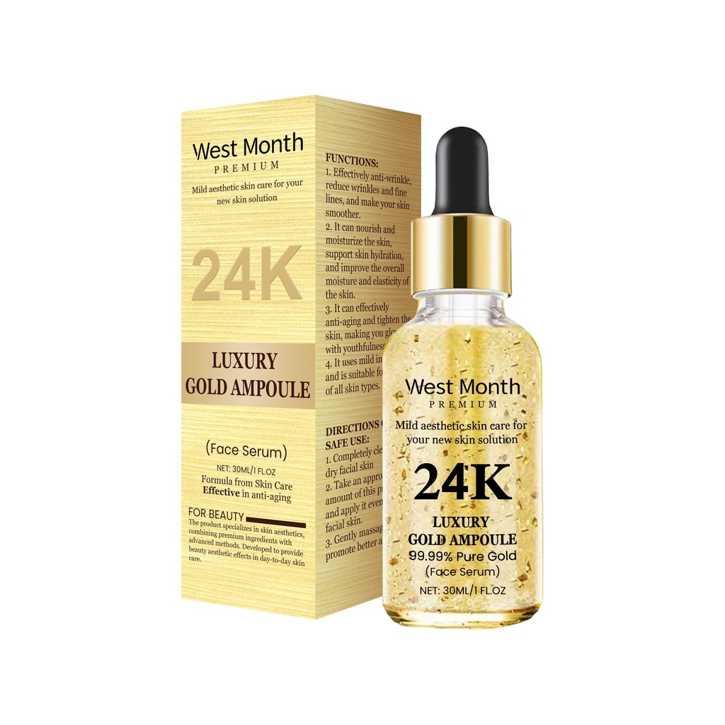 Tinh Chất Chăm Sóc Da Vàng 24K West&Month, Tinh Chất Axit Hyaluronic Nuôi Dưỡng Nhẹ Nhàng và Cung Cấp Độ Ẩm cho Da Mặt