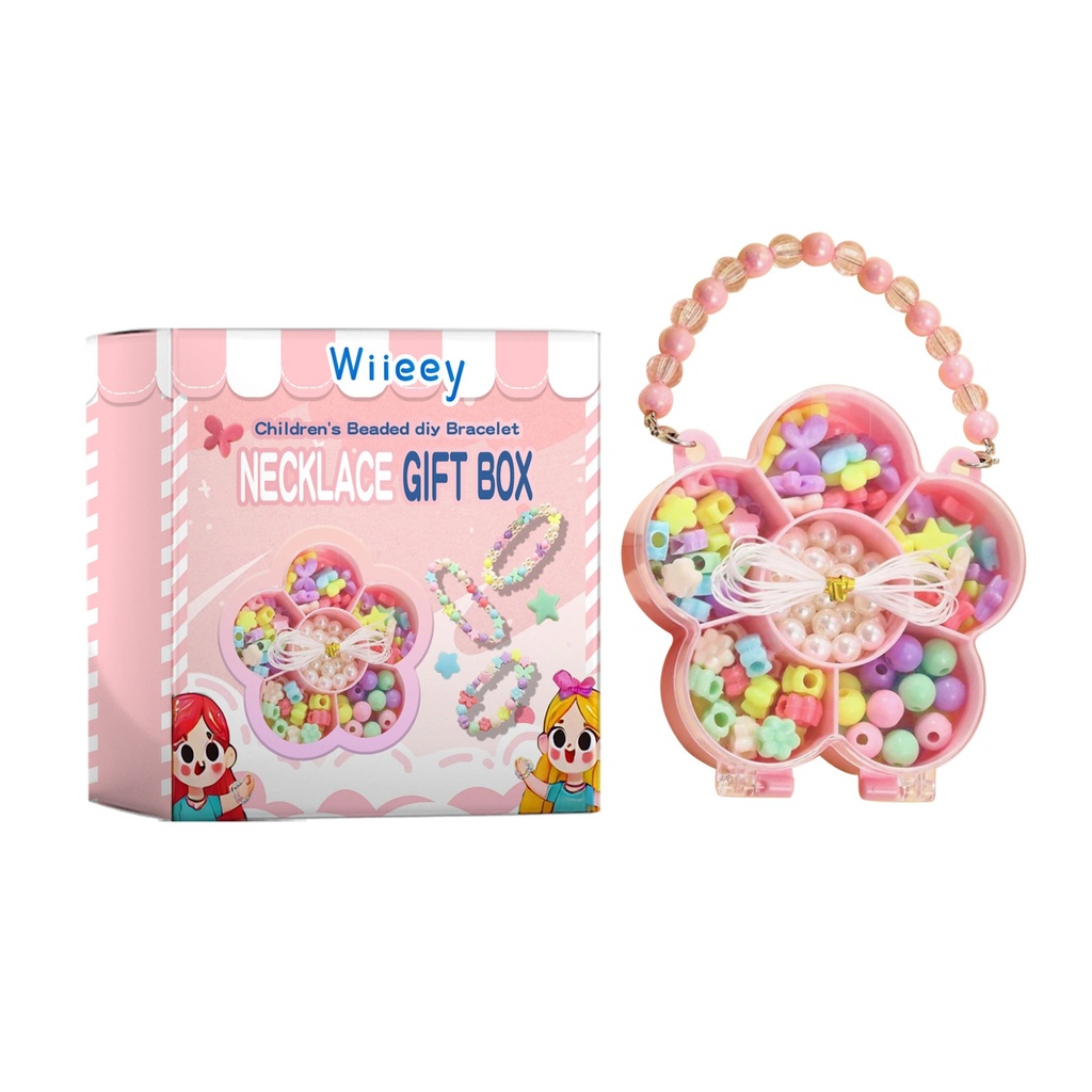 Bộ quà tặng vòng đeo tay và dây chuyền DIY bằng hạt cho trẻ em Wiieey, trò chơi vui cho bé gái bộ trang sức làm từ hạt