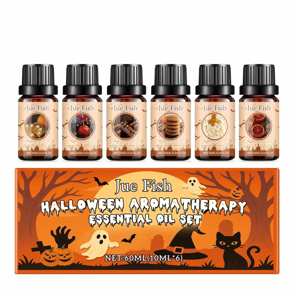 Bộ tinh dầu aromatherapy Halloween Jue Fish, hộp quà tinh dầu thơm khuếch tán DIY tại nhà