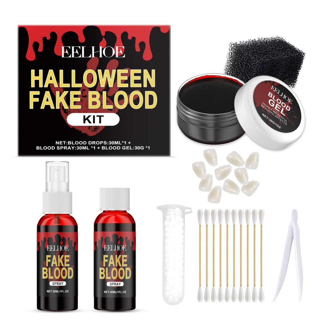 EELHOE Bộ trang điểm Fake Blood Halloween, Cảm giác đáng sợ, Sáp da thực tế, Bộ trang điểm hiệu ứng đặc biệt máu giả