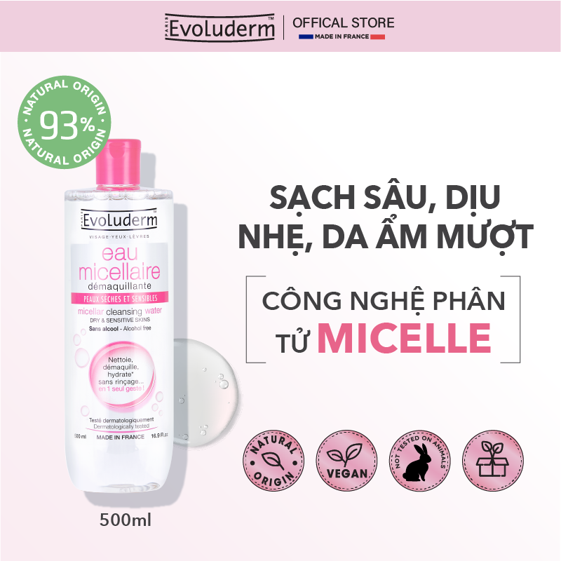 Nước tẩy trang da khô-nhạy cảm Evoluderm 250ml