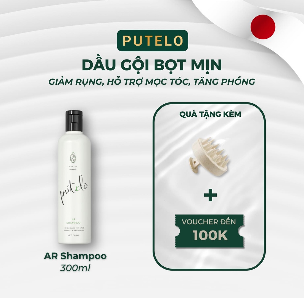 Dầu gội bọt mịn đặc trị rụng tóc tức thì, kích thích mọc tóc nhanh, phồng chân tóc, tái sinh da đầu PUTELO AR Shampoo 300g