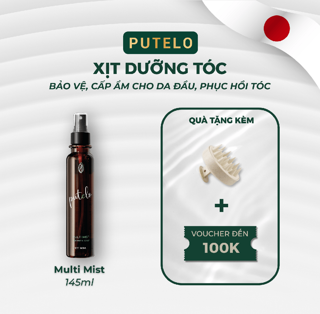 Xịt dưỡng tóc bảo vệ tóc toàn diện, cấp ẩm tóc và da đầu 24h, phục hồi tóc sau sấy/nhuộm/uốn/ép PUTELO Multi Mist 145ml