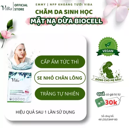 Mặt Nạ Dừa Bioceil VIBA, Bổ Sung Tảo Biển Đỏ Hỗ Trợ Sáng Da Mờ Đốm Nâu, Giảm Thâm Sau Mụn