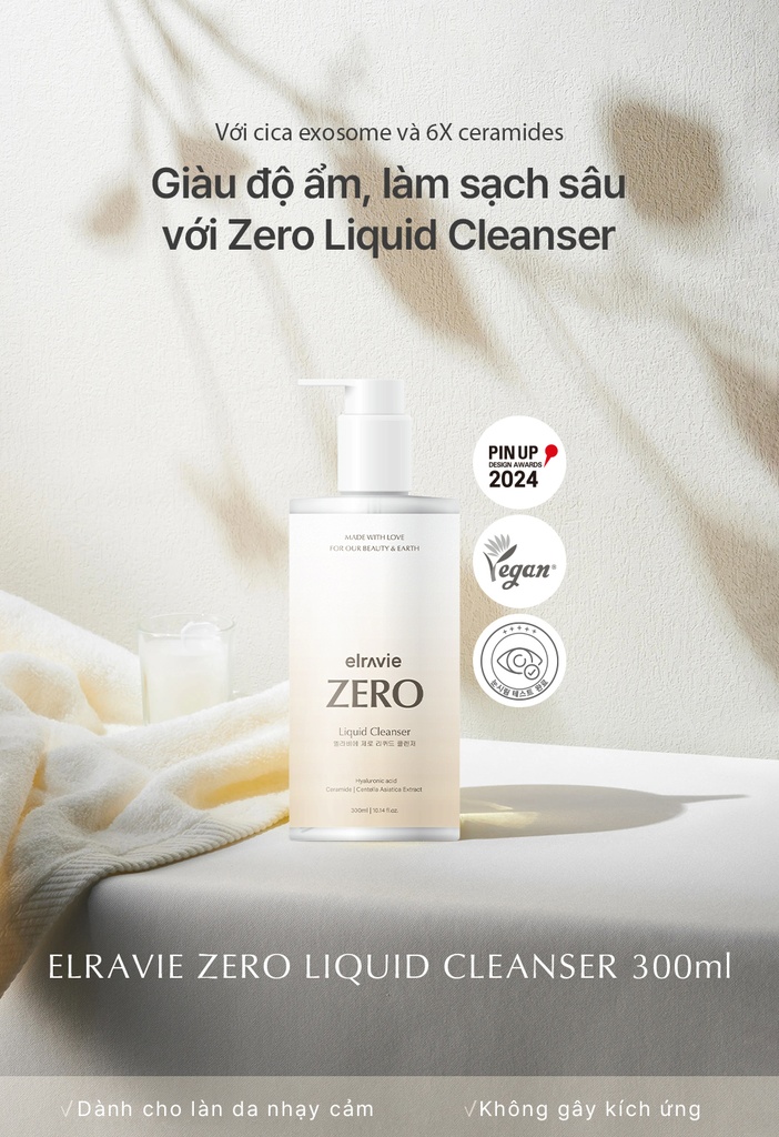 Sữa rửa mặt thuần chay Elravie Zero Liquid Cleanser 300ml