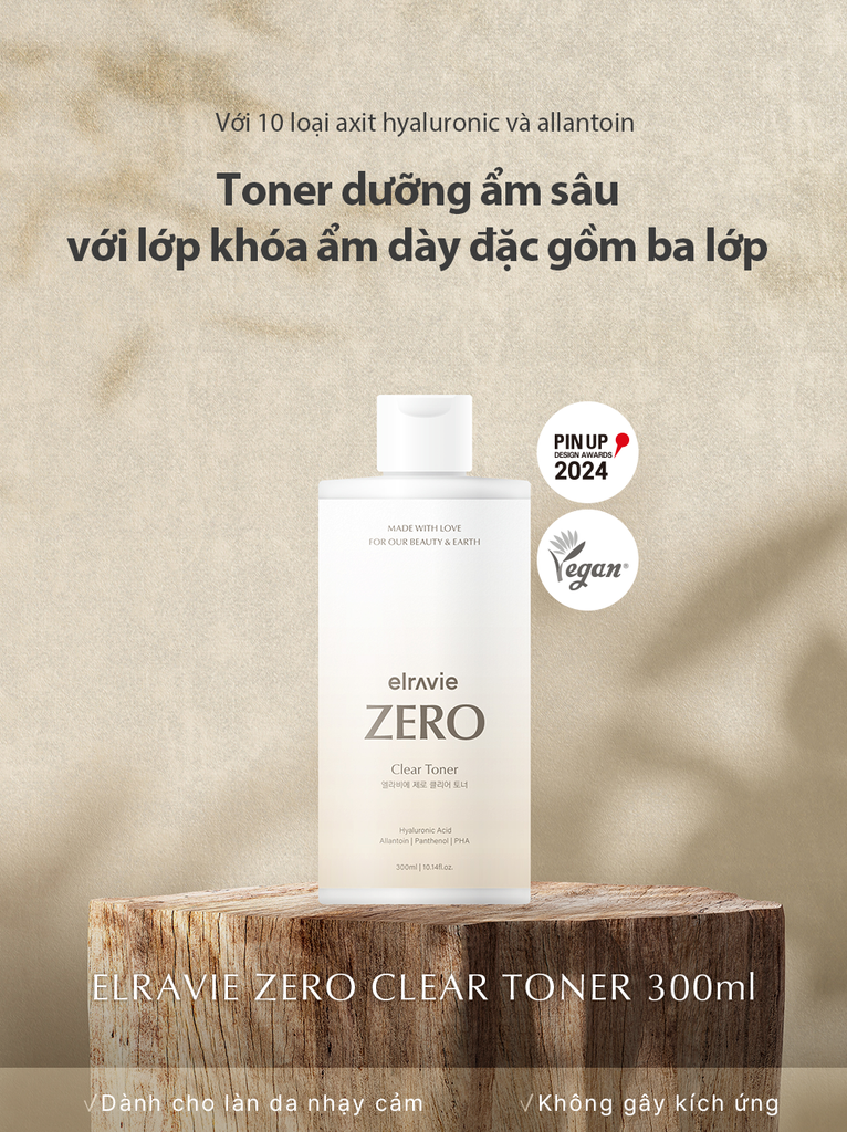 Nước cân bằng thuần chay Elravie Zero Clear Toner 300ml