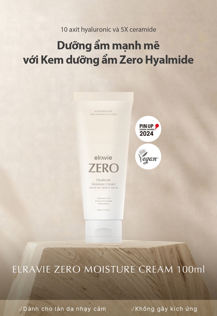Kem dưỡng thuần chay phục hồi - làm dịu Elravie Zero Hyalmide Moisture Cream 100ml