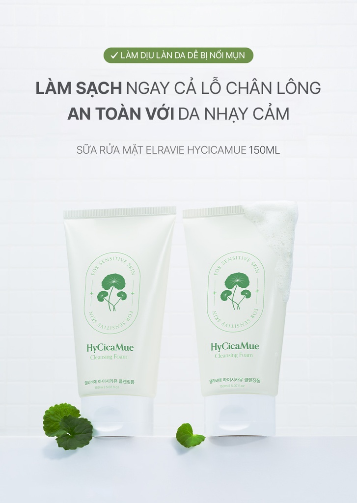 Sữa rửa mặt làm dịu Elravie HyCicaMue Foarm 150ml