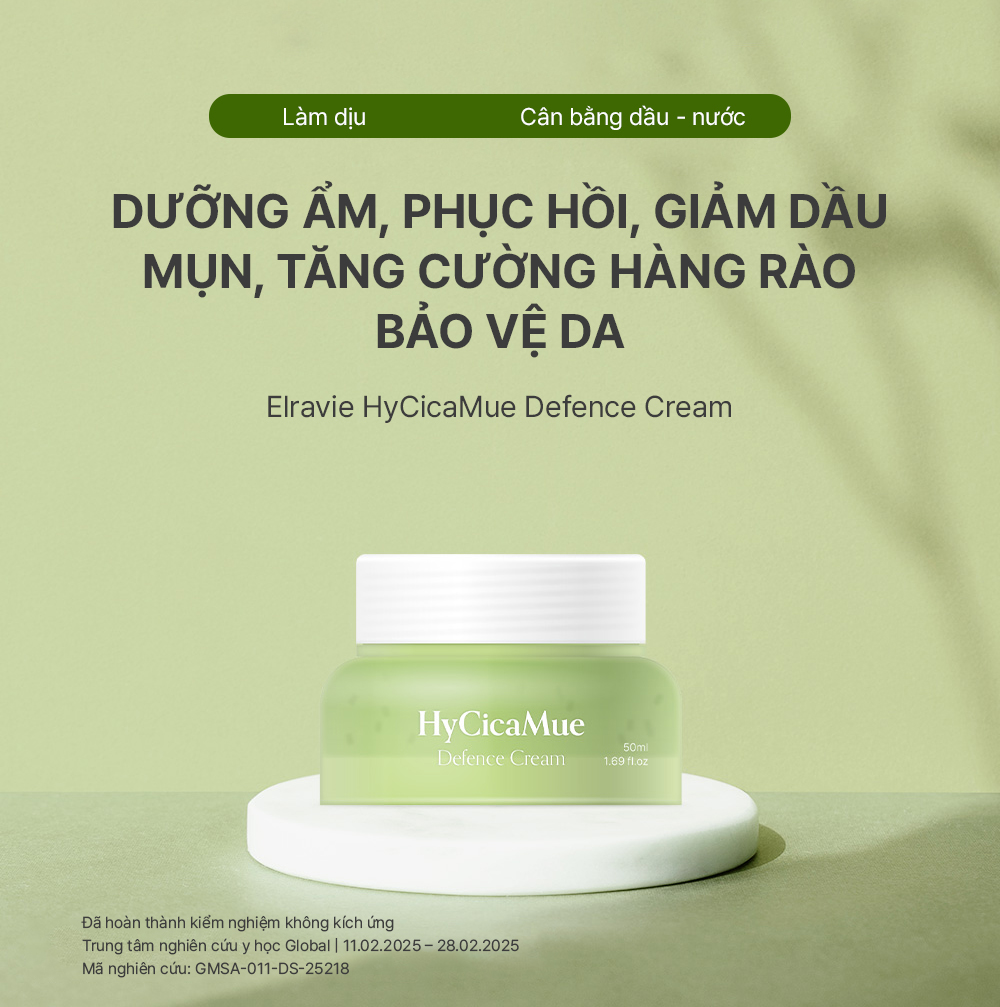 Kem Dưỡng Ẩm, Phục Hồi, Giảm Dầu Mụn Và Bảo Vệ Da Elravie HyCicaMue Defence Cream 50ml
