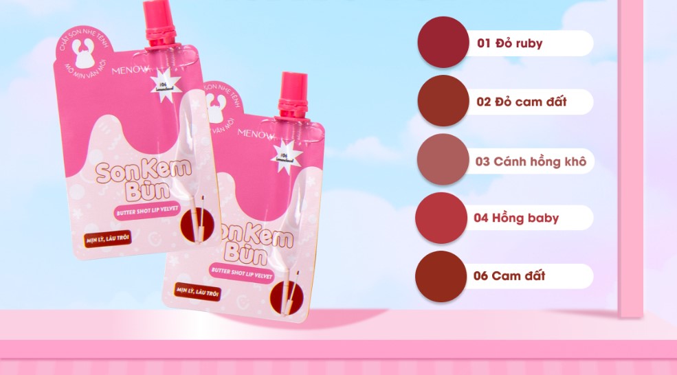 Son kem bùn dạng túi Menow Butter Shot Lip Velvet 1g
