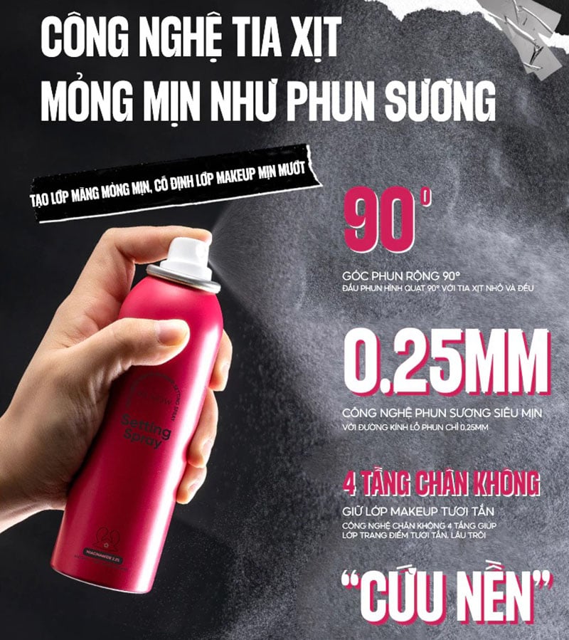 Xịt khóa nền lâu trôi cấp ẩm MENOW Setting Spray