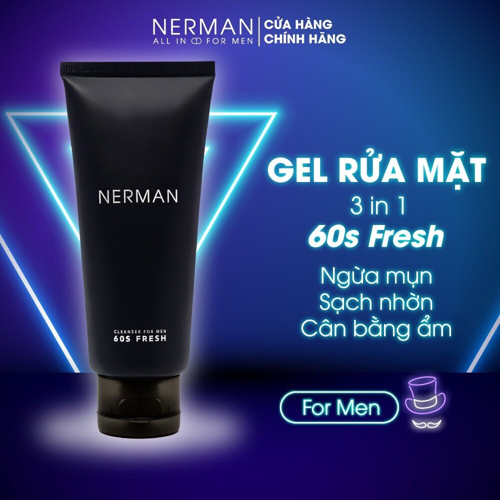 Gel rửa mặt ngừa mụn nam Nerman Nano Curcumin 60s Fresh 100ml