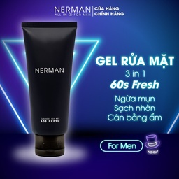 Gel rửa mặt ngừa mụn nam Nerman Nano Curcumin 60s Fresh 100ml