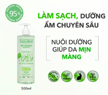 Gel tắm thiên nhiên thuần chay Evoluderm tinh chất Nha đam 500ml (22042)