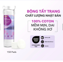 Bông tẩy trang 100% cotton Yusachi 150pcs/gói - Sản xuất bởi tập đoàn Suzuran - Nhật Bản (Bông tròn)