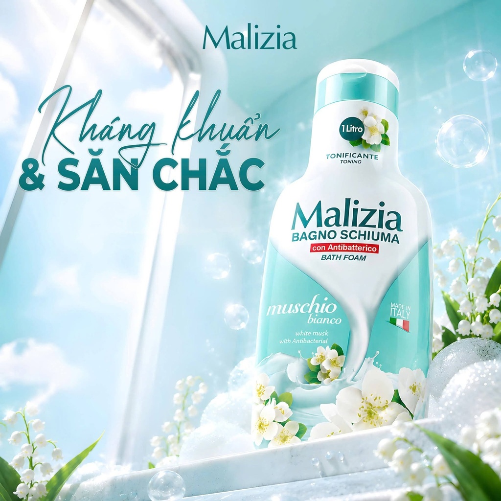 MALIZIA BAGNO SCHIUMA MUSCHIO BIANCO con ANTIBATTERICO