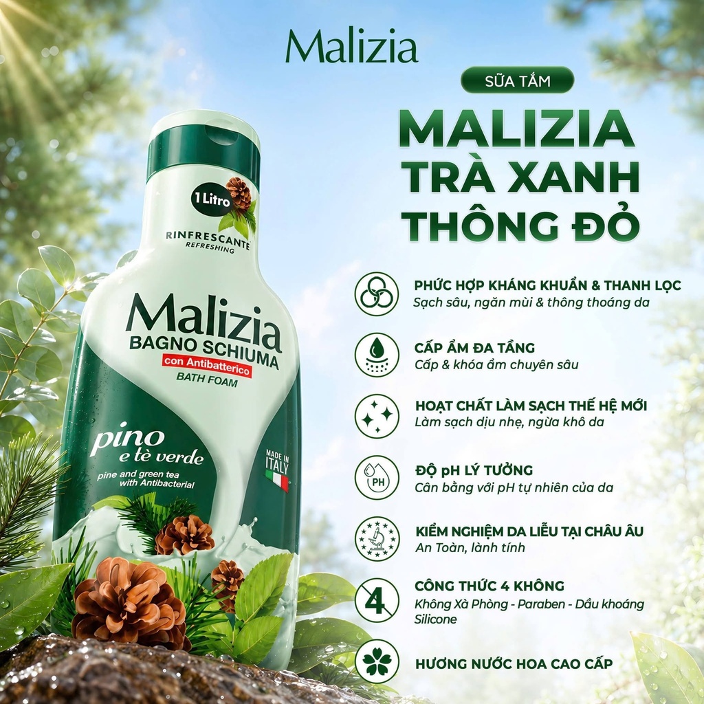 MALIZIA BAGNO SCHIUMA PINO E TÈ VERDE -