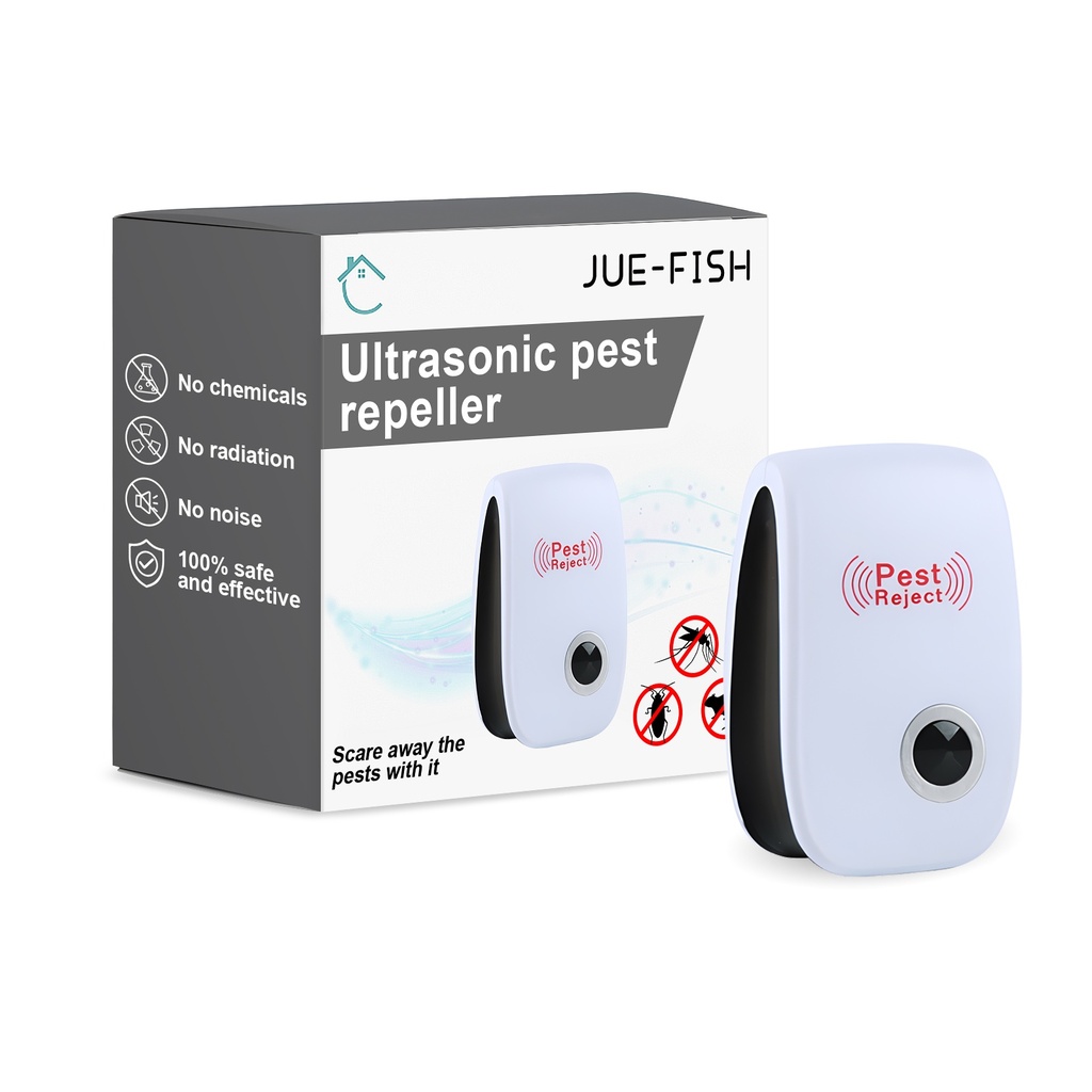 Jue-Fish Bộ xua đuổi côn trùng siêu âm, Xua đuổi muỗi gia đình, Xua đuổi gián, Xua đuổi chuột, Đèn ngủ thông minh cắm điện