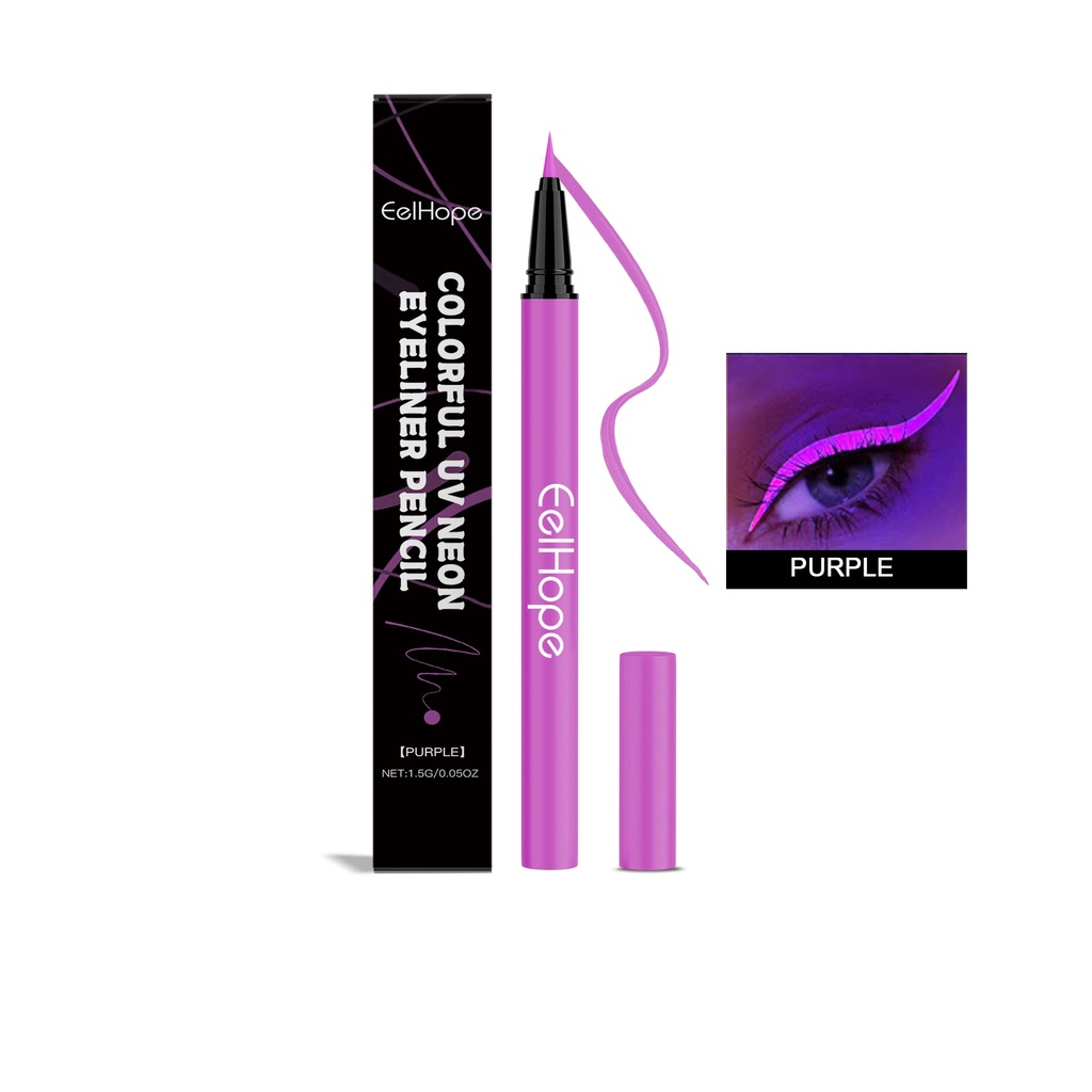 Eelhope Party Neon Liquid Eyeliner (Tím) mượt mà, chảy, lâu trôi và dễ dàng áp dụng, làm cho nó thích hợp cho trang điểm mắt tiệc tùng.